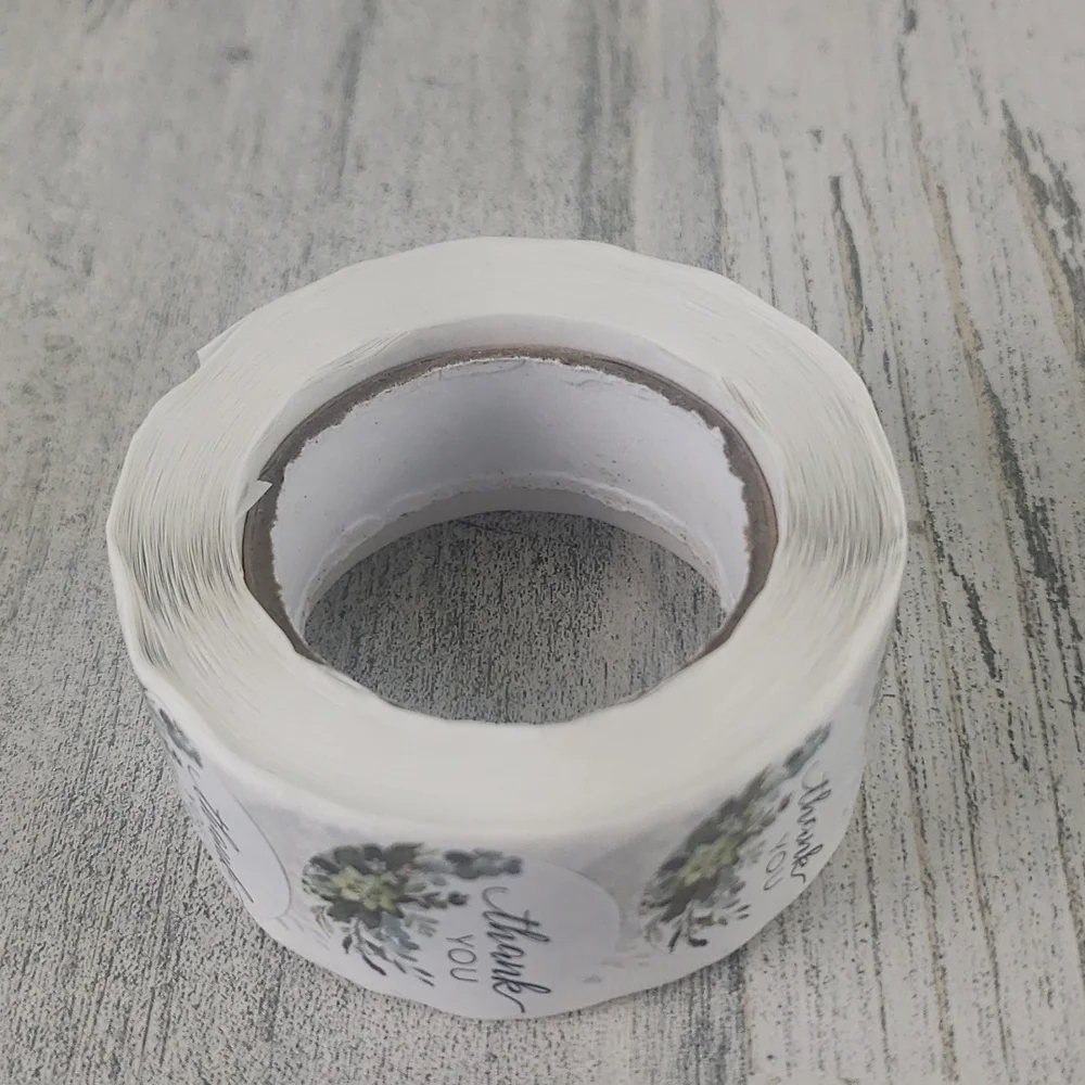 1 roll of 500 white floral Thank You stickers